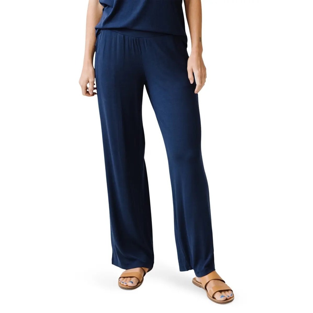 Cozy Earth Womens Bamboo Wide Leg Lounge Pants Navy Blue Size S Elastic Waist